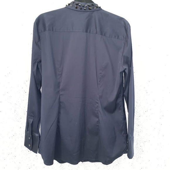 Ann Taylor Jeweled Collar Button Up Navy/Black 14 - Picture 3 of 6